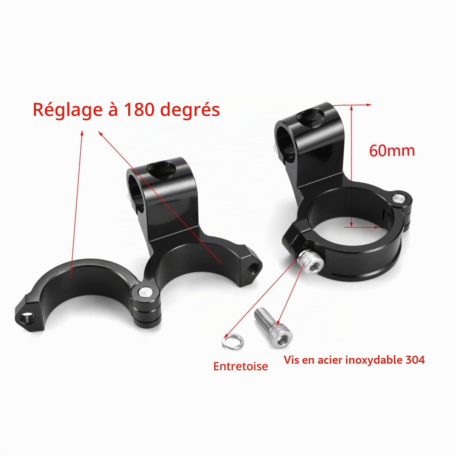kit Demi Guidon bracelet Ø 45mm Pour CBR600RR 2003-2004 CBR900RR 1993-1999 fourche Ø 45mm cafe racer racing Demi guidon inclinaison 7° de tube Ø 22.2mm en aluminium