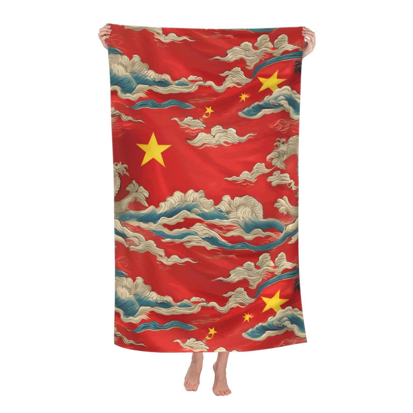 pojknbv Chinflag Print Oversized Adult Beach Towel Quick-Dry Comfortable Lightweight Travel Pool Camping