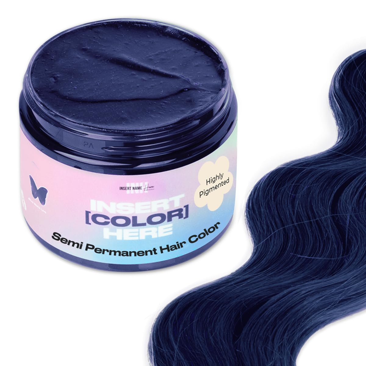 INH Semi Permanent Hair Color | Blue Black Hair Dye | Temporary Tint, 6oz