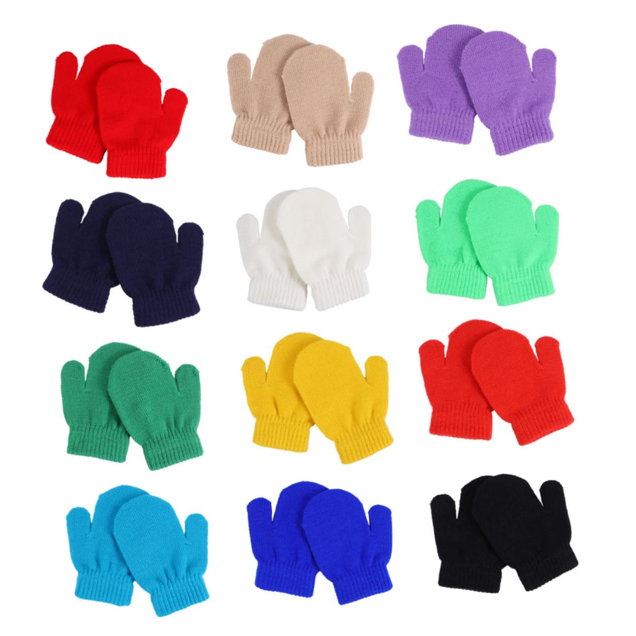 12 Manoplas de Punto para Guantes de Invierno Cálidos de Acrílico Diseño Monocromático y Elástico para Piel Sensible Infantil