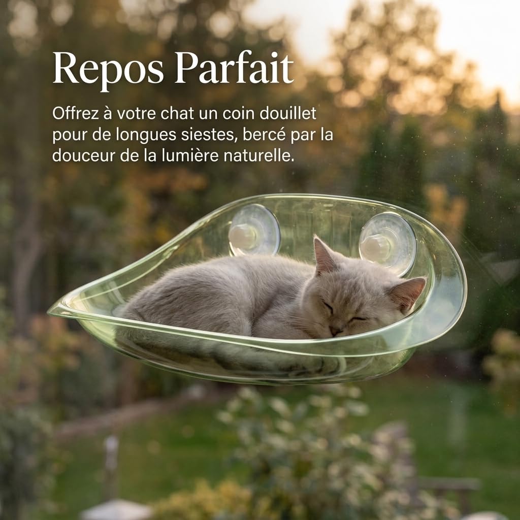 Hamac Fenêtre Chat Suspendu Support Mural Peluche Plateforme Relaxation Animal Lit Chat Sécurisé Matériau AS Solide pour Animaux de Compagnie Détente Intérieur Observation Fenêtre, Vert Agate