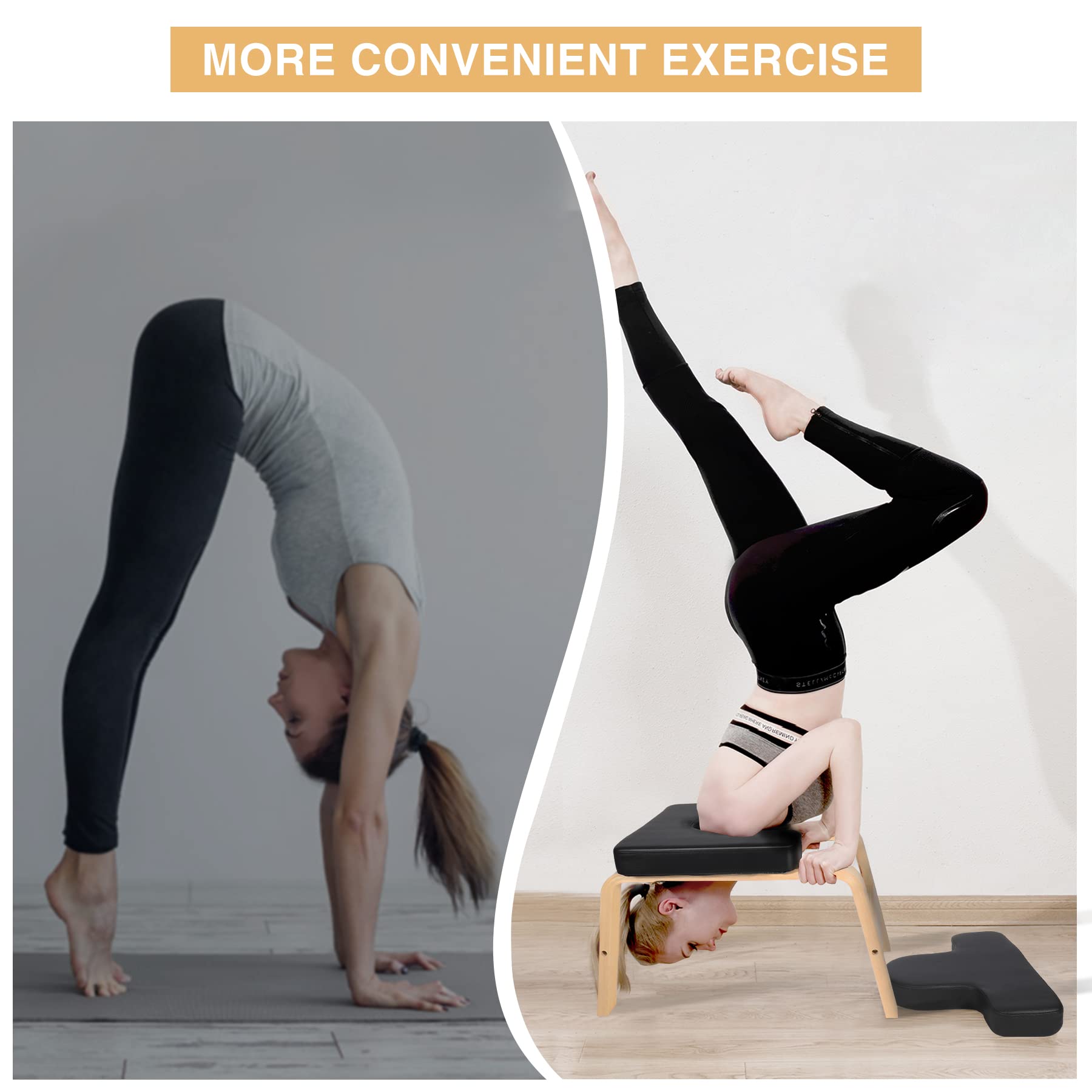 Lineslife Yoga Headstand Bench,Yoga Inversion Bench with Wood Frame and PU Pads,Relieve Fatigue Balance Training,Loading 330Lbs,Black