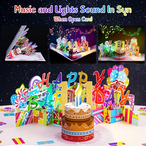 Image of Gumry 11th Pop-Up Musical Birthday Card with Blowable LED Candle for Kids