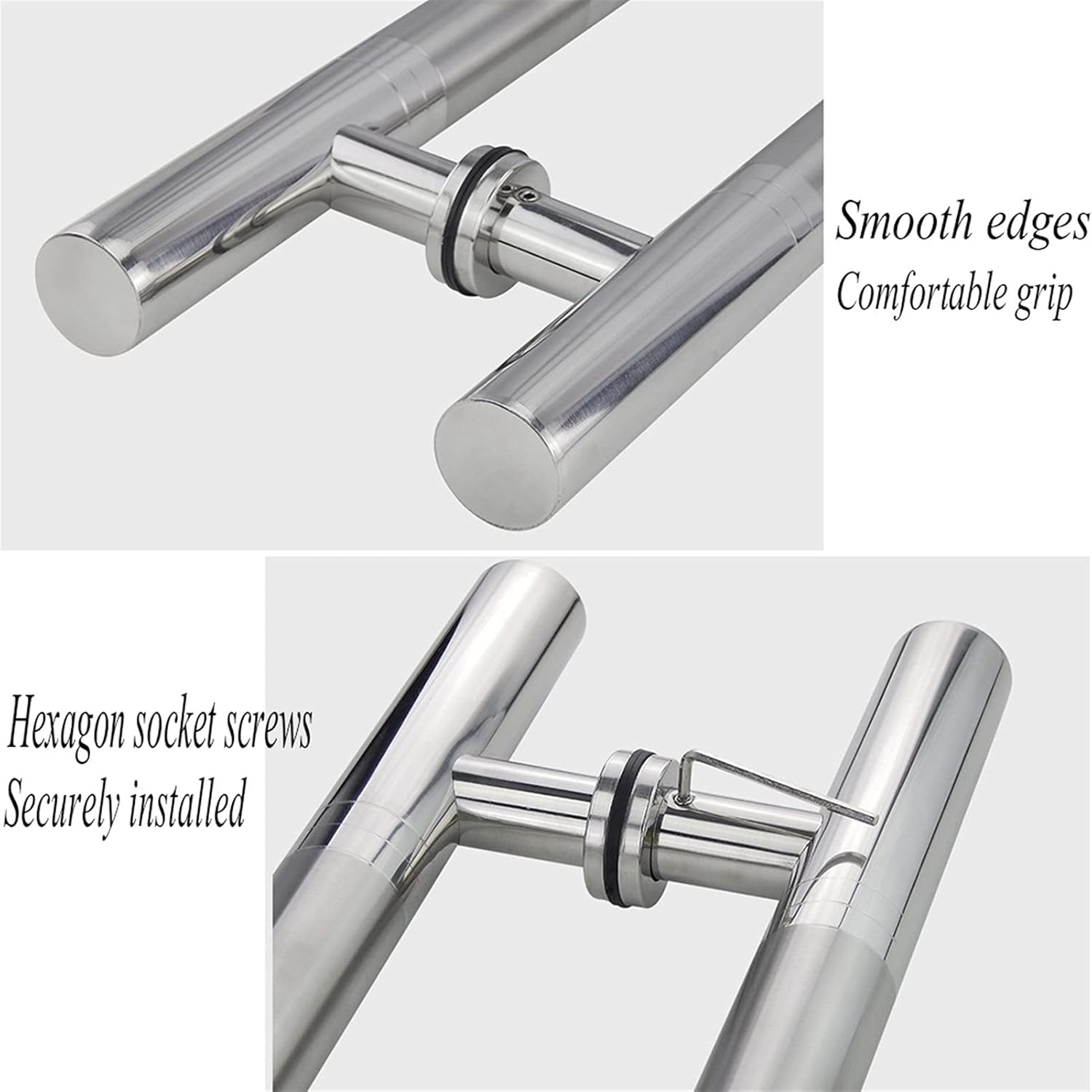 Gate Hardware Commercial Thickened Stainless Steel Round Tube Glass Door Handle/Wooden Door Push-Pull Handle/Sliding Barn Door Handle-8 Sizes(100×70cm)