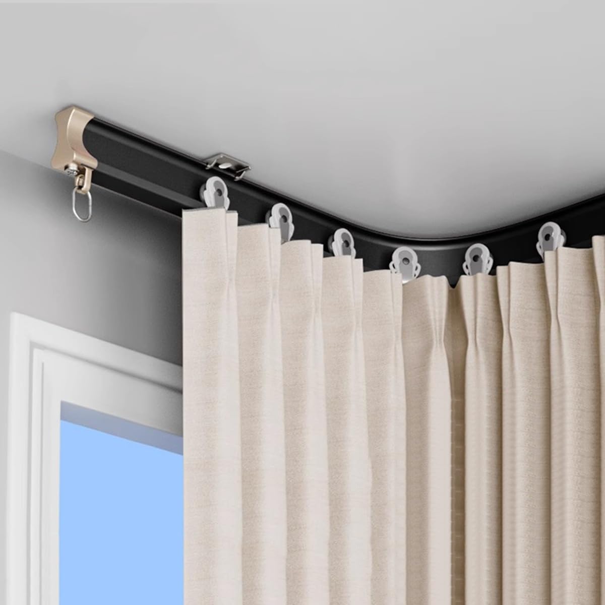 GTHTUHFD Curved Flexible Ceiling Curtain Track With Silent Pulleys - 4.5M/14.8Ft Curtain Rod For Room Divider, Bedroom, Balcony - Brown Curtain System,Black-2.8M/9.2FT