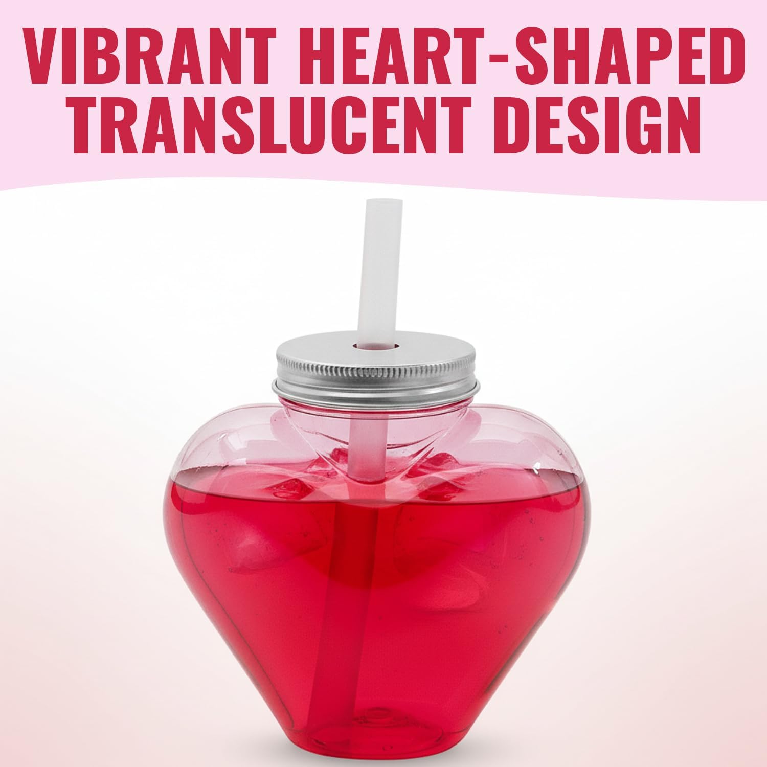Fun Express 4 1/2" 17 oz. Valentine’s Day Heart-Shaped Plastic Cups with Straw - 12 Pieces