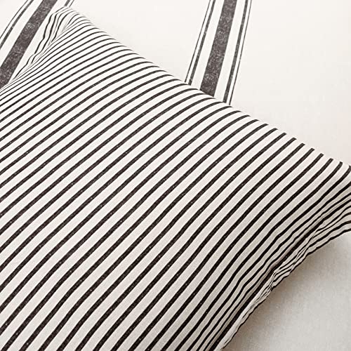 Image of Lush Decor Farmhouse Stripe Reversible Cotton Duvet Cover Twin XL Size 2 Piece Set Black - Twin XL Bedding Set - Striped Duvet Cover - Dorm Essentials