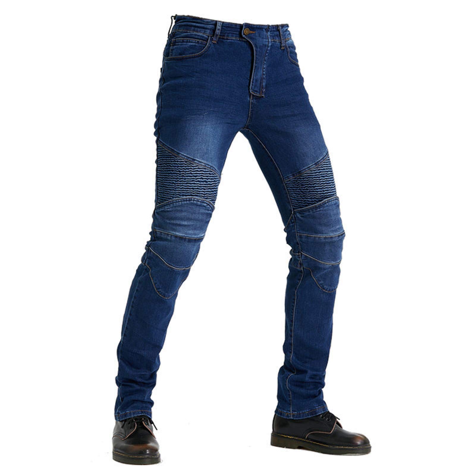 BEDSETS Pantaloni Moto Da Uomo, Pantaloni Jeans Denim Pantaloni Motocross, Con 2 Paia Di Jeans Imbottiti Protettivi, Con Fodera Protettiva (Blue,4XL)