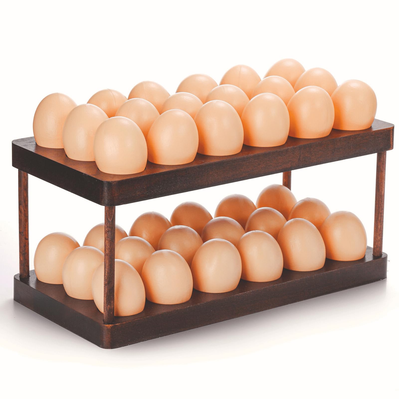 YOUEON Acacia Wooden Egg Holder with Double Layers, Detachable Wooden Egg Tray Holds 36 Fresh Eggs, Countertop Storage Rack for Gathering Fresh & Easter Eggs, Rustic Decor
