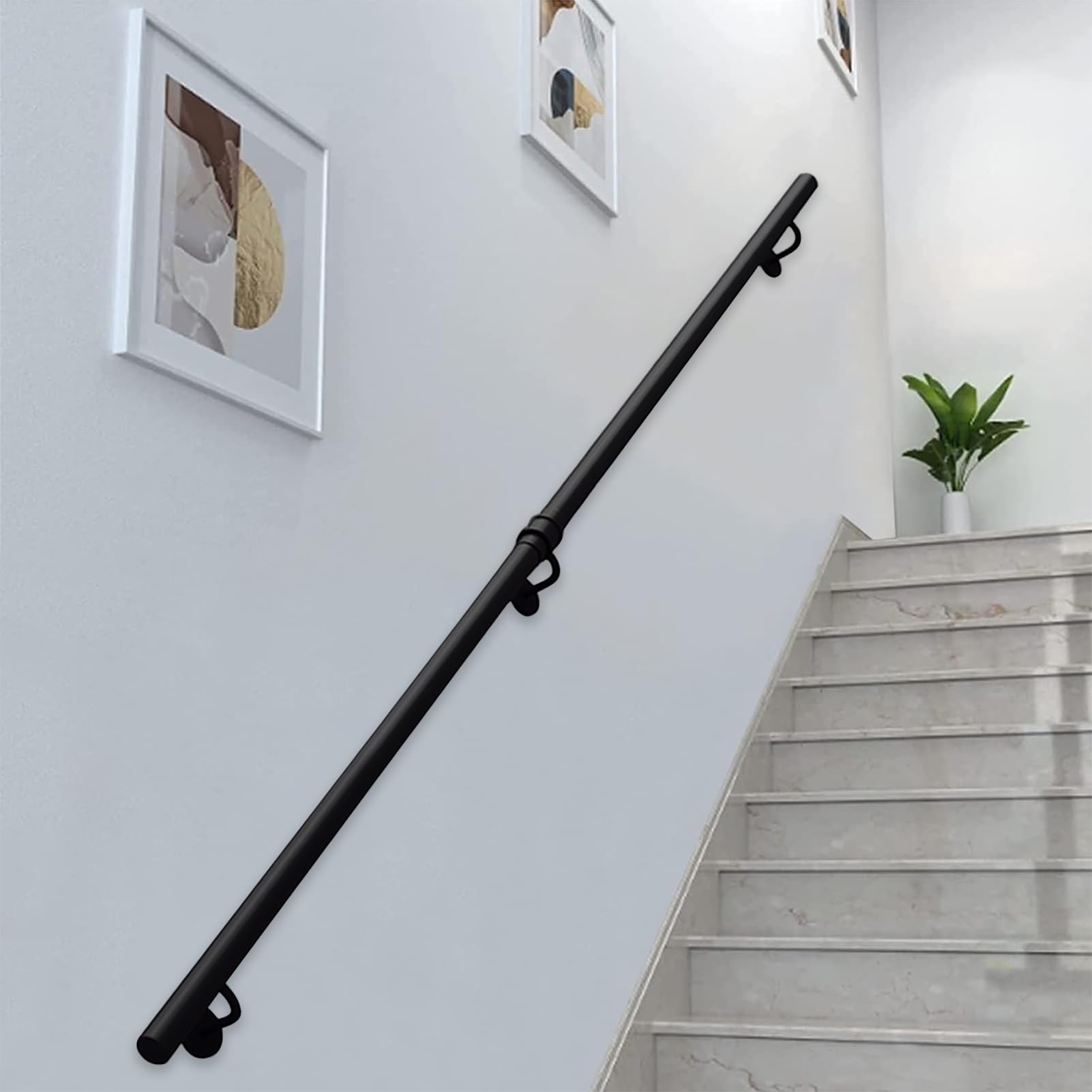 Gyeqxkt Black Stair Railing Kit 30600Cm Adjustable Wrought Iron Handrails For Staircase Loft Bar Corridorcomplete 18Ft (540Cm) Wallmounted Guardrail System