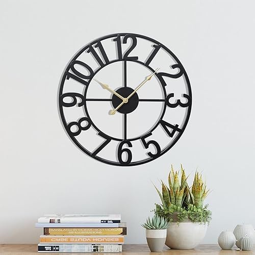 Miniatura 2 de SwallowLiving Reloj de pared grande de metal de 18 pulgadas para decoración de sala de estar, funciona con pilas, relojes de pared negros