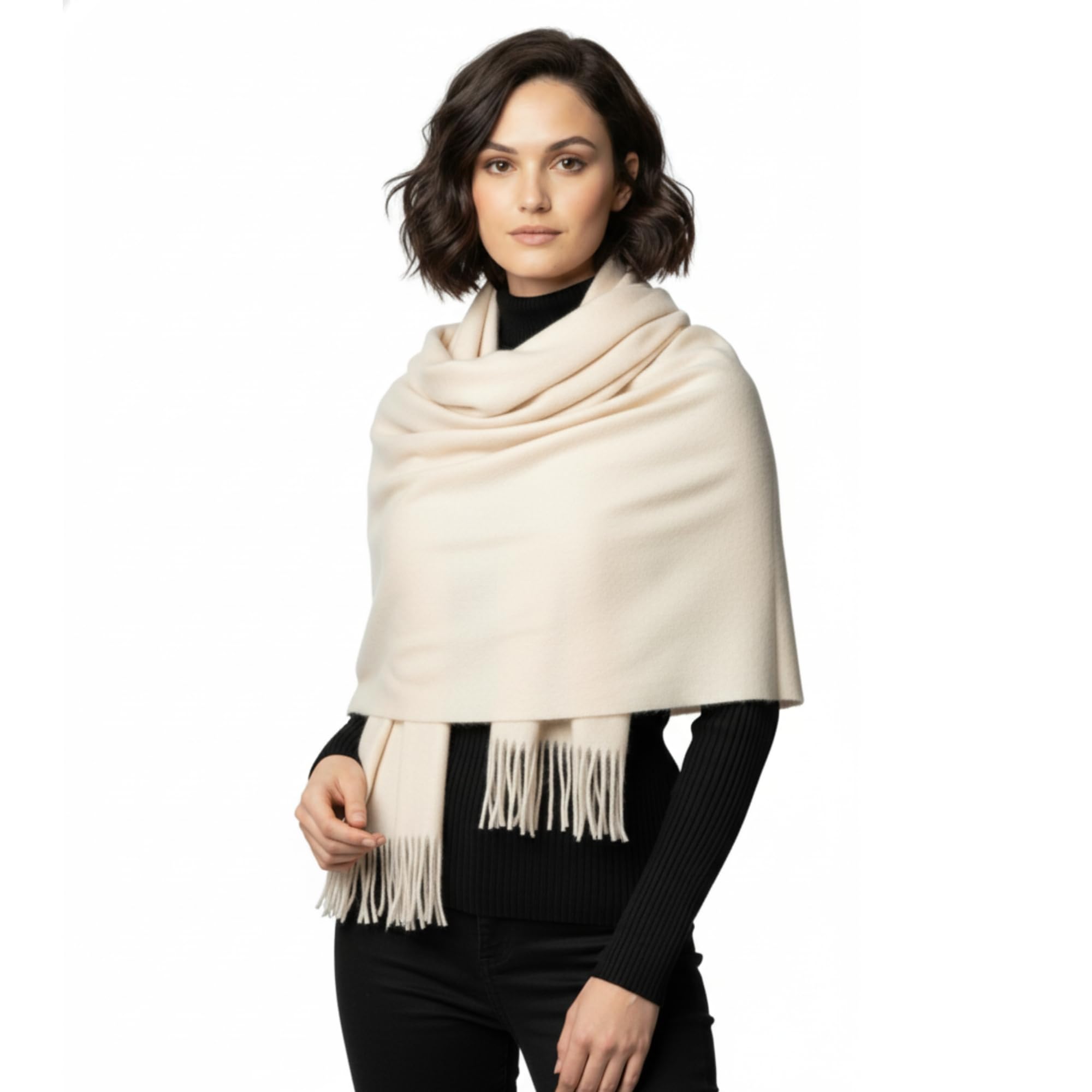 Basic Sense Women's Ivory Pashmina Shawl Wrap For Large Oversized Cashmere Feel Scarf For Weddings & Winter,
