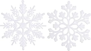 Sea Team Plastic Christmas Glitter Snowflake Ornaments Christmas Tree Decorations, 4-inch, Set of 36, White