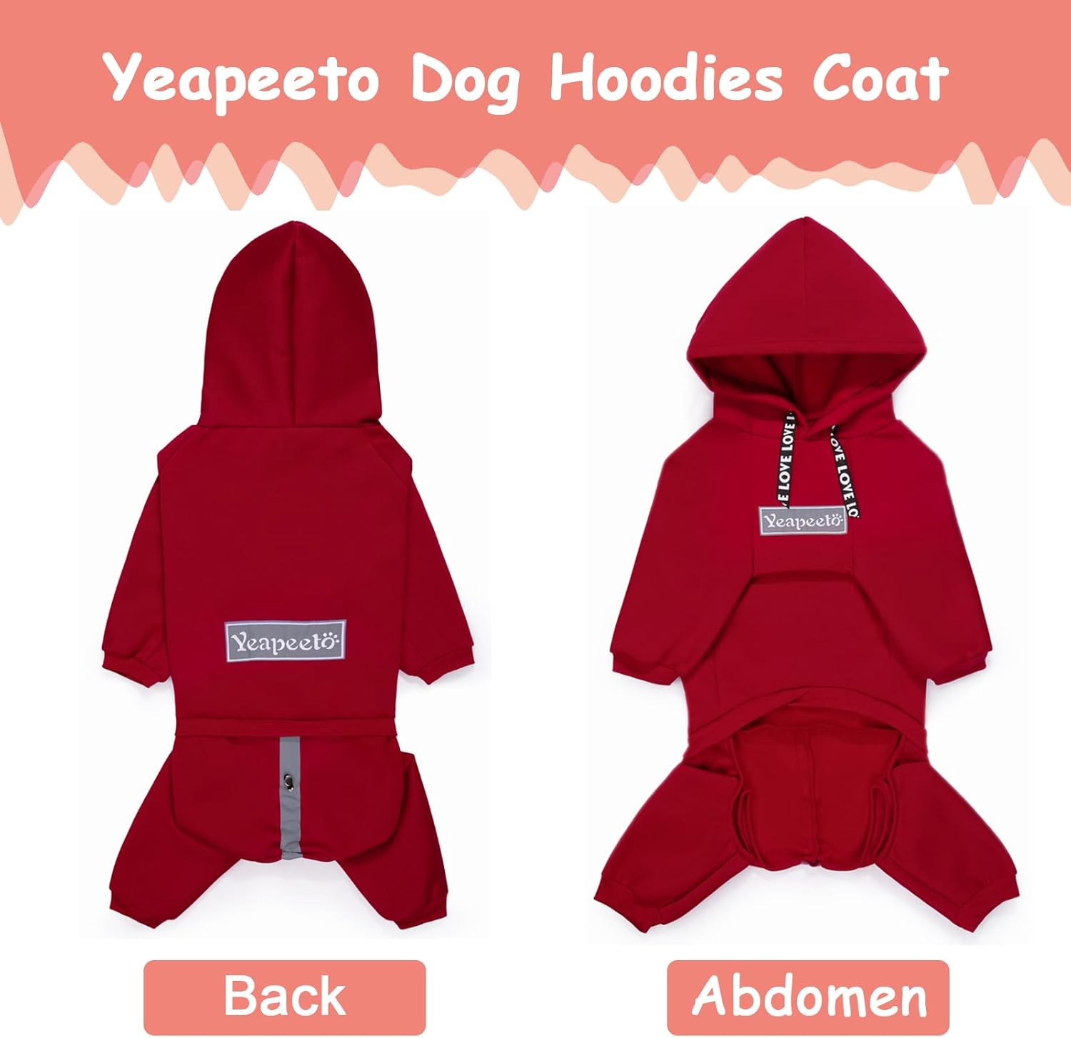 Dog Hoodies Winter Coat for Large Medium Dogs, Pullover 10 Legs Warm Coat Hooded Sweatshirt, Fleece Hoodie for Cold Weather (Red, 6X-Large)