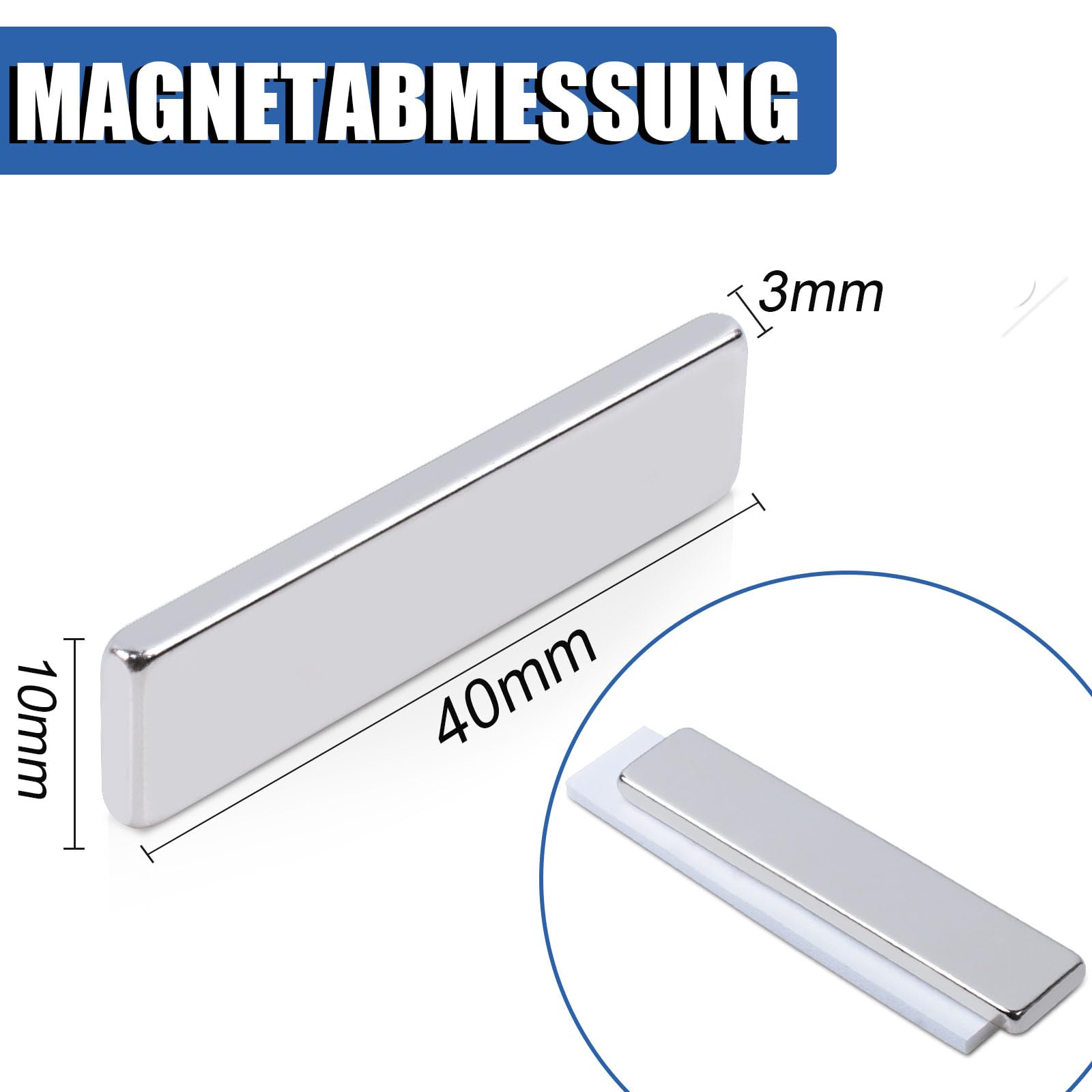 8 sztuk magnesów mocnych 40 x 10 x 3 mm, prostokątne, neodymowe, bardzo silne magnesy, samoprzylepne, mocne, okrągłe, małe magnesy na tablicę magnetyczną, lodówkę, tablicę suchościeralną, zdjęcia, do