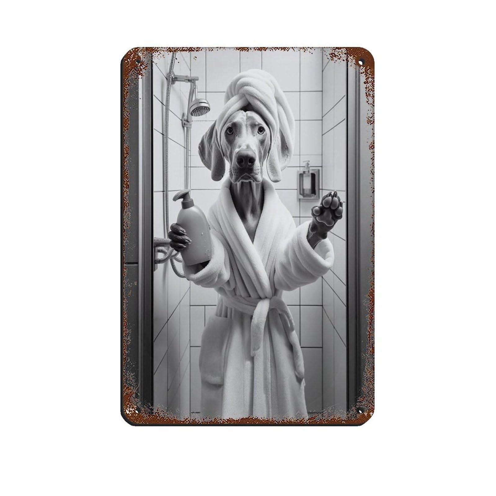 Lxwnze 20L X 30W Cm Weimaraner Bathroom Art Poster Tin Sign Vintage Metal Pub Club Cafe Bar Home Wall Art Decoration Poster Retro 8X12inch(20X30cm)