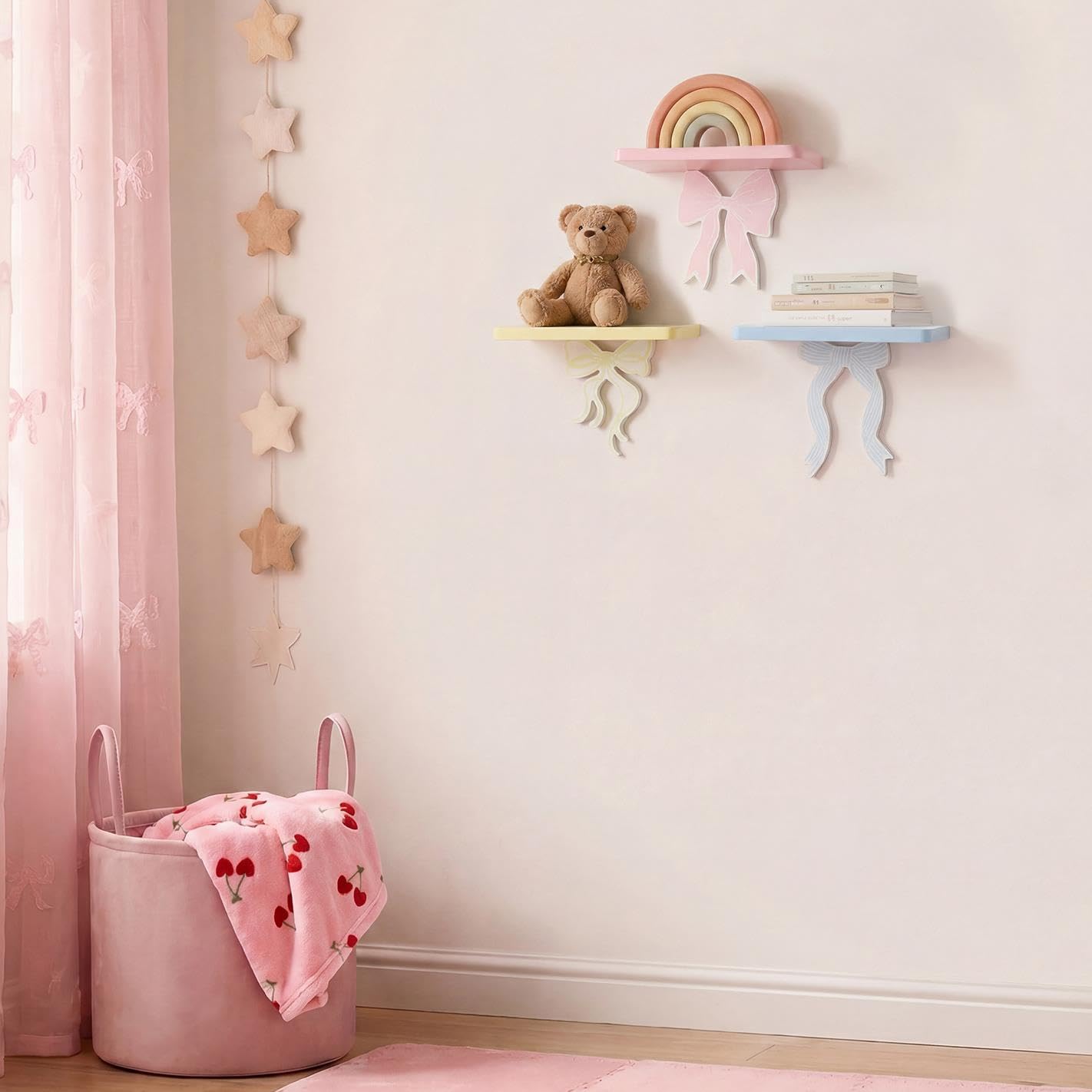 OHS Bow Floating Shelves 3 Pack Wall Shelves Photo Gallery Bookshelf, Multi