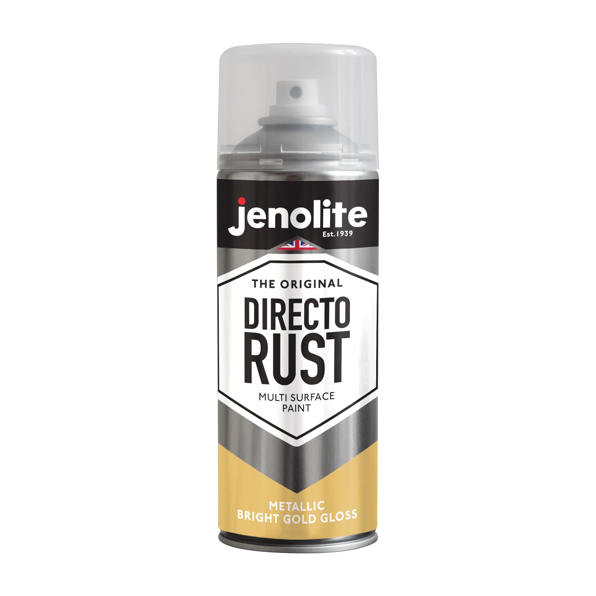 Jenolite Bright Gold Directorust Metallic Gloss Spray Paint | | 400Ml | Multi-Surface Spray Paint For Metal, Wood, Plastic | All-In-Oneprimer, Undercoat And Topcoat | Interior & Exterior