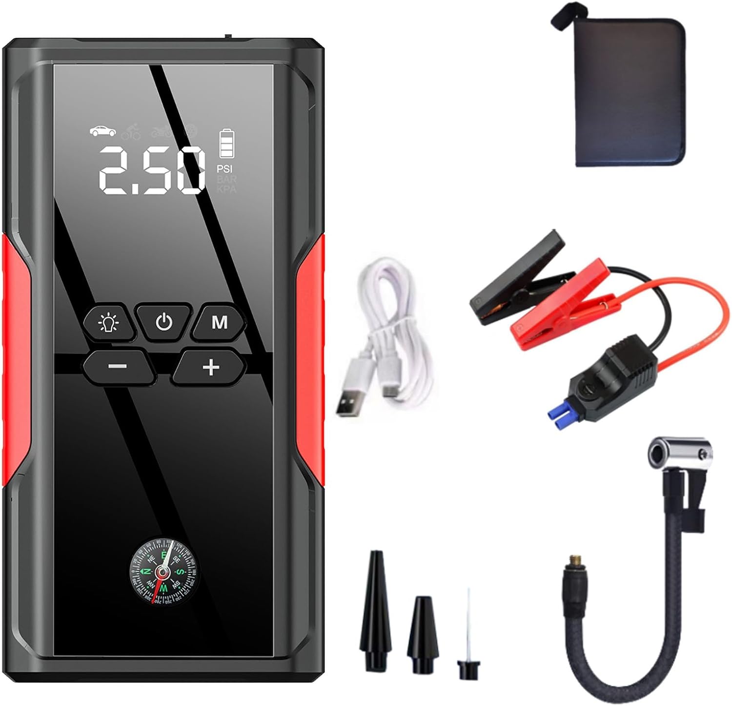 Generic Tire Inflator Portable Air Compressor Cordless Electric Tire Inflator Mini Bike Pump with Emergency Light, Car Tires Air Pump for Auto, Autocycle, Bikes, Balls