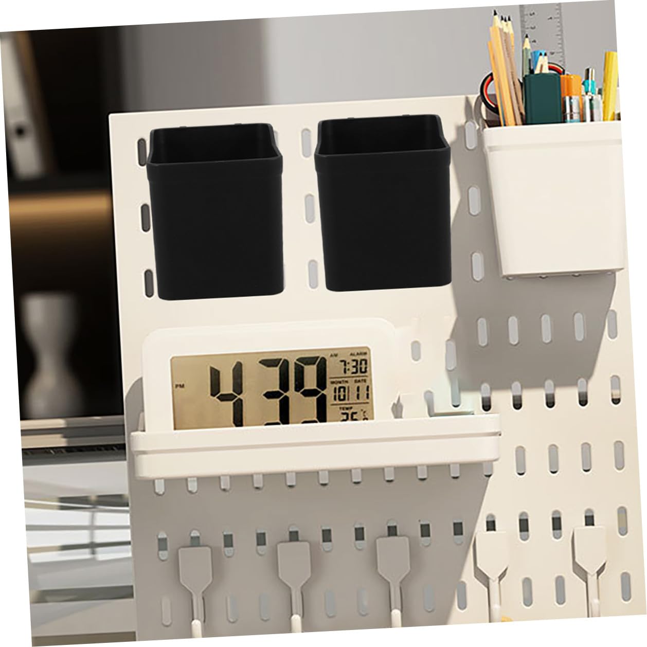 VILLCASE Set 8 Pezzi Contenitori Organizzatori Nero in Abs per Pannelli Forati Ganci Multifunzione per Garage e Laboratorio Soluzioni di Stoccaggio Efficiente