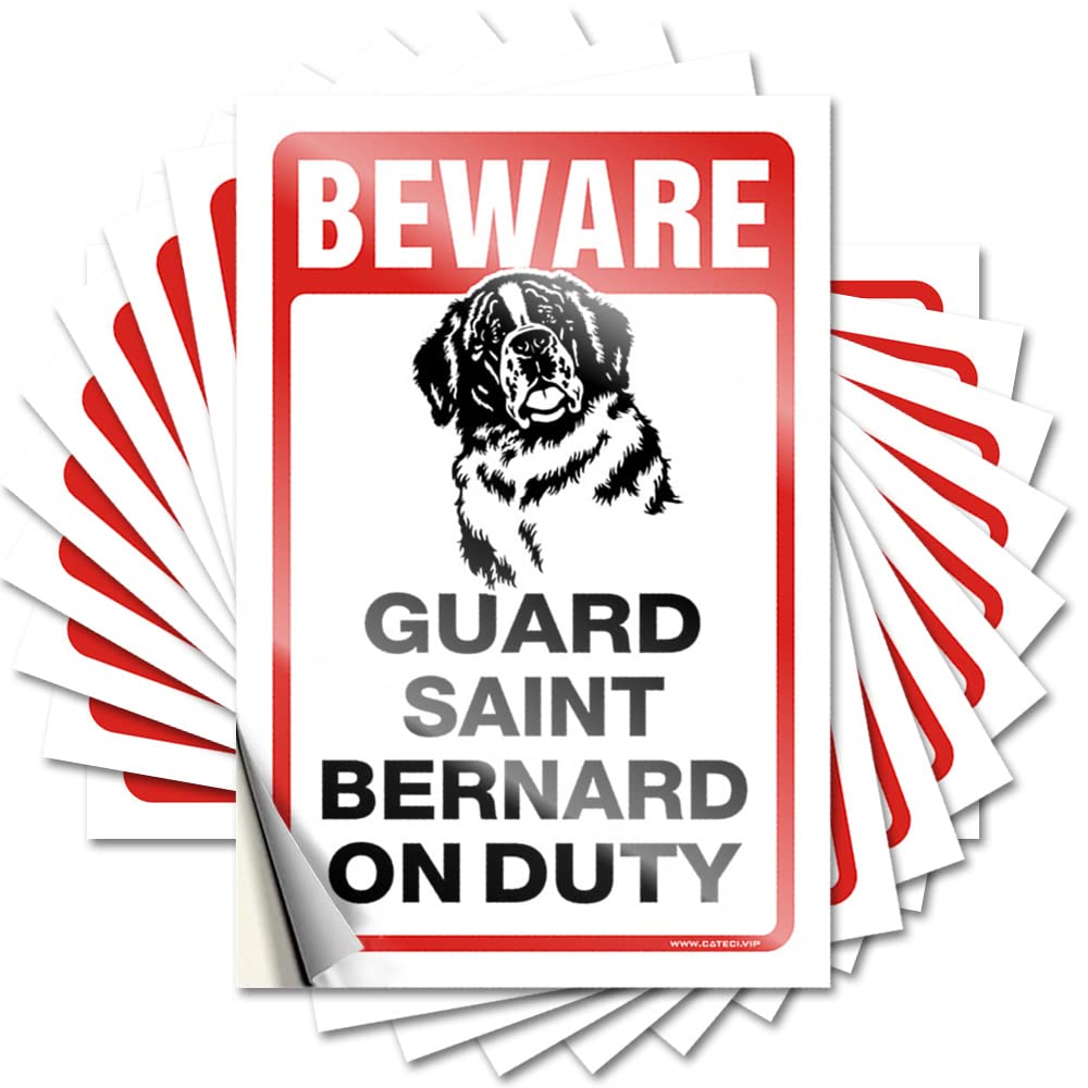 Label Funny Sarcastic Car Side Holographic Vinyl Sticky Back - Beware! Guard Saint Bernard On Duty Stickers for Water Bottles Adult(12X18CM-6Pcs)