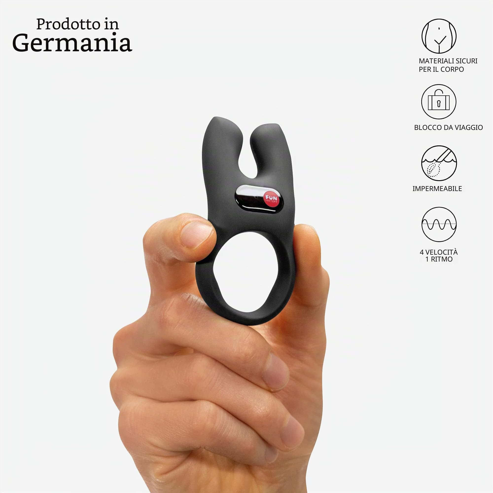Fun Factory NŌS - Anello fallico vibrante | per il pene | con stimolatore del clitoride | Sex toy uomo e coppie | 5 modalità | Impermeabile (Black)