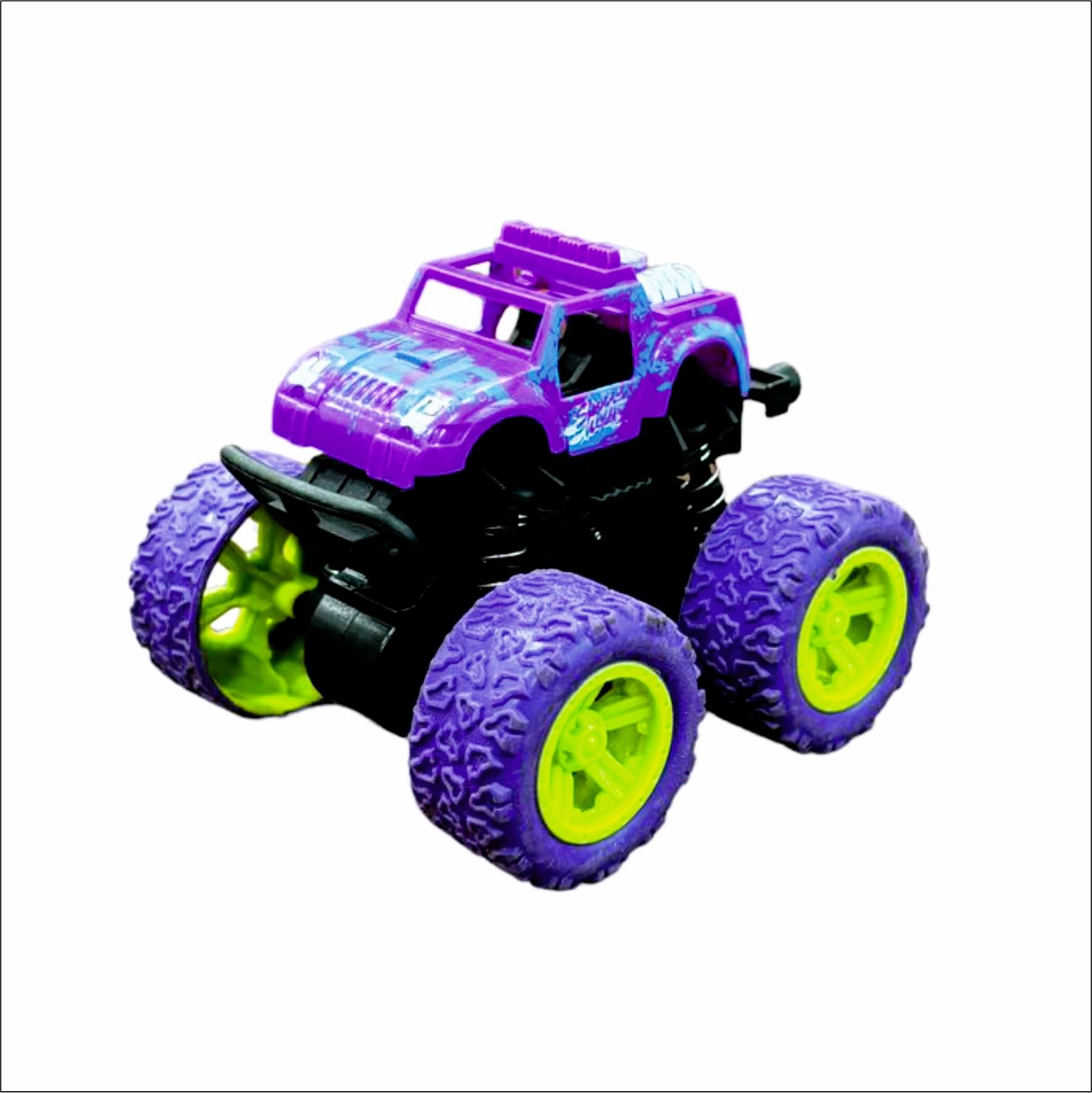 TECHNO TOYS Monster Truck Car - 360 Degree Friction Powered Unbreakable Mini Rock Monster Push and Go Inertia Stunt Truck/Car Gear Suspension Pull Back Rock Crawler Car for Kids (Purple)
