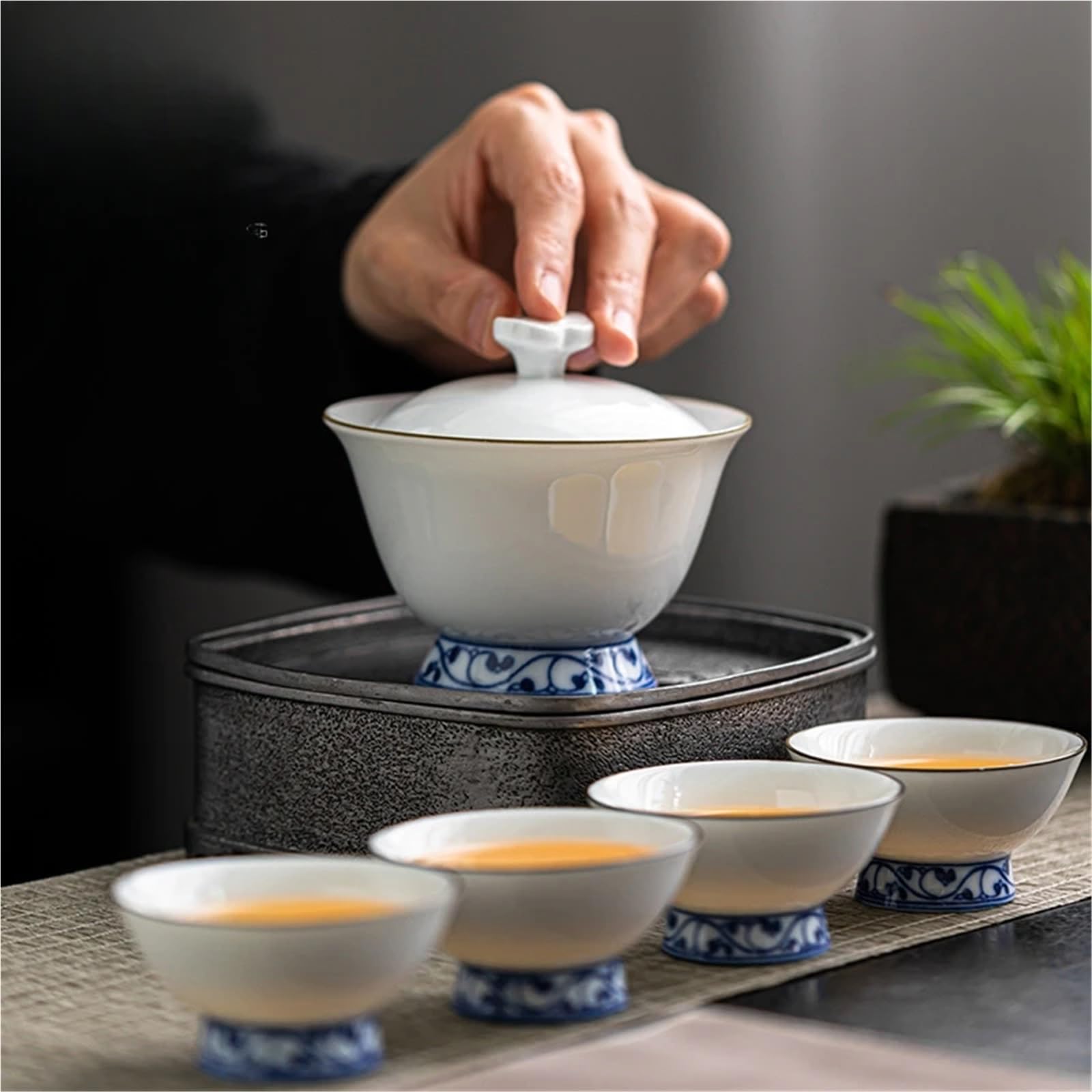 Celadon Ercai Schüssel mit Deckel, hohe Schüssel, chinesische große Keramik-Tee-Brühen, Kung-Fu-Set