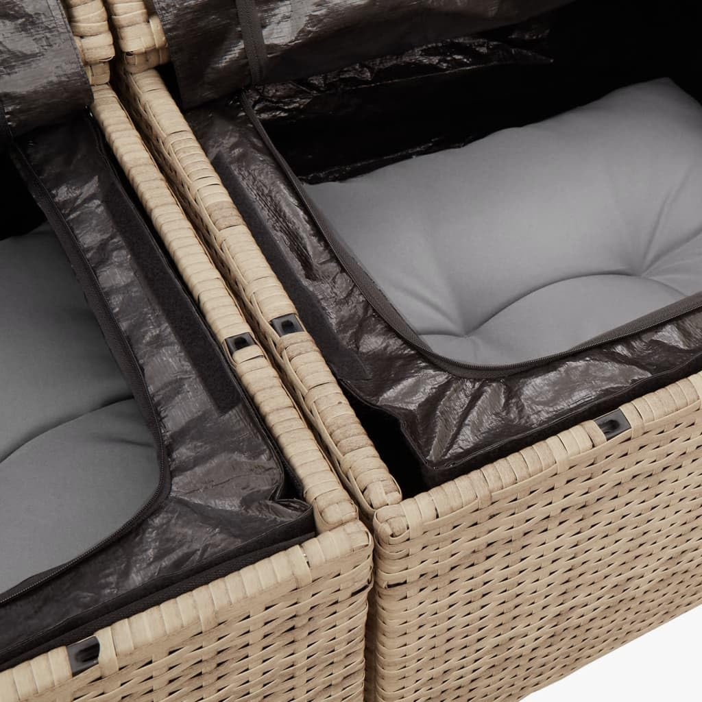 IKAYAA Divanetto da Esterno 2 Posti con Contenitore Divano da Giardino in Polyrattan Salotto da Giardino in Polyrattan Set da arredo per Esterno con Cuscini-Beige e Grigio Chiaro-2 pz
