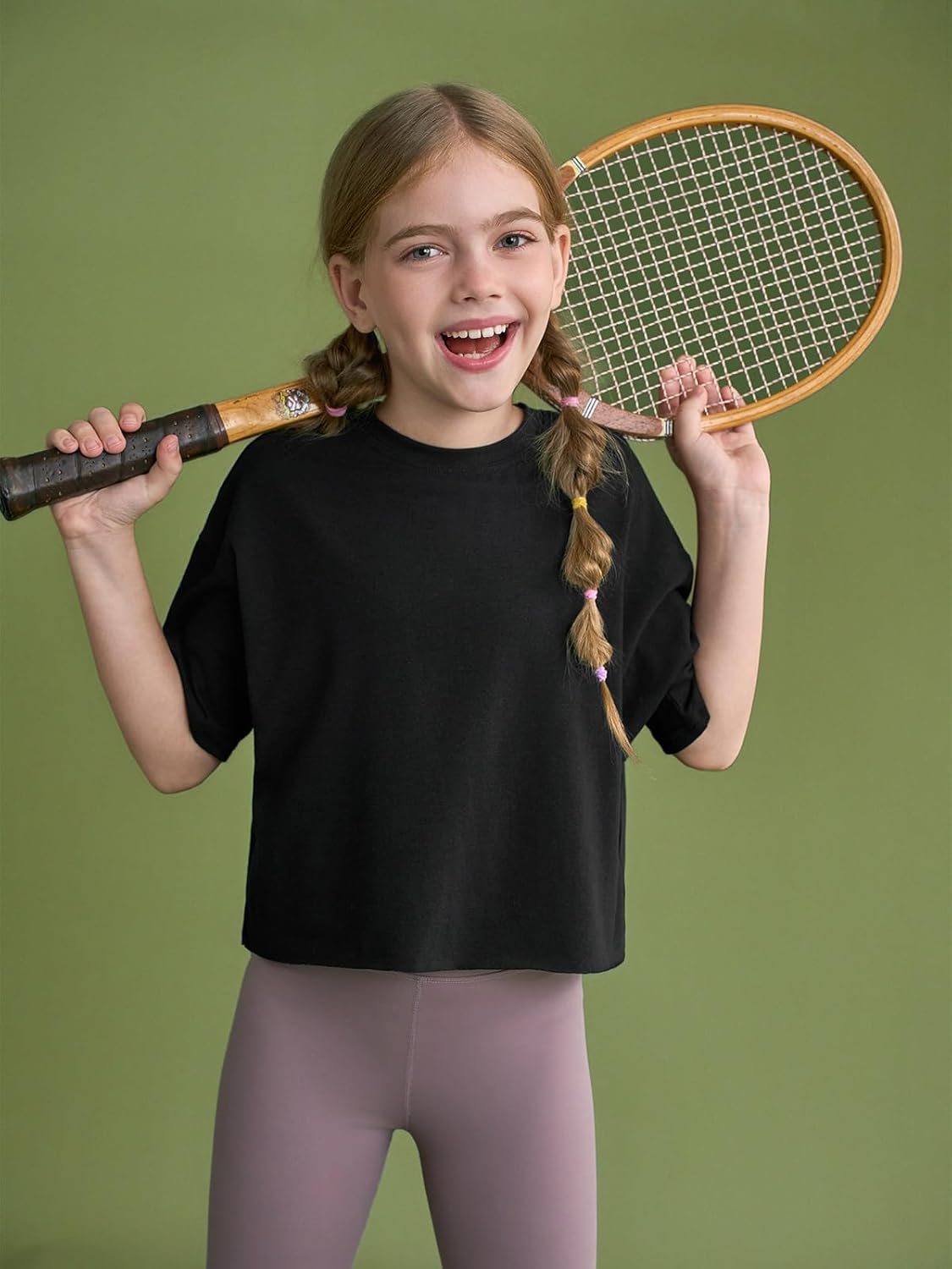 Girls Athletic Oversized Crop Tops Kids Drop Shoulder Short Sleeve T Shirts Workout Tees 5-14 Years - Image 3