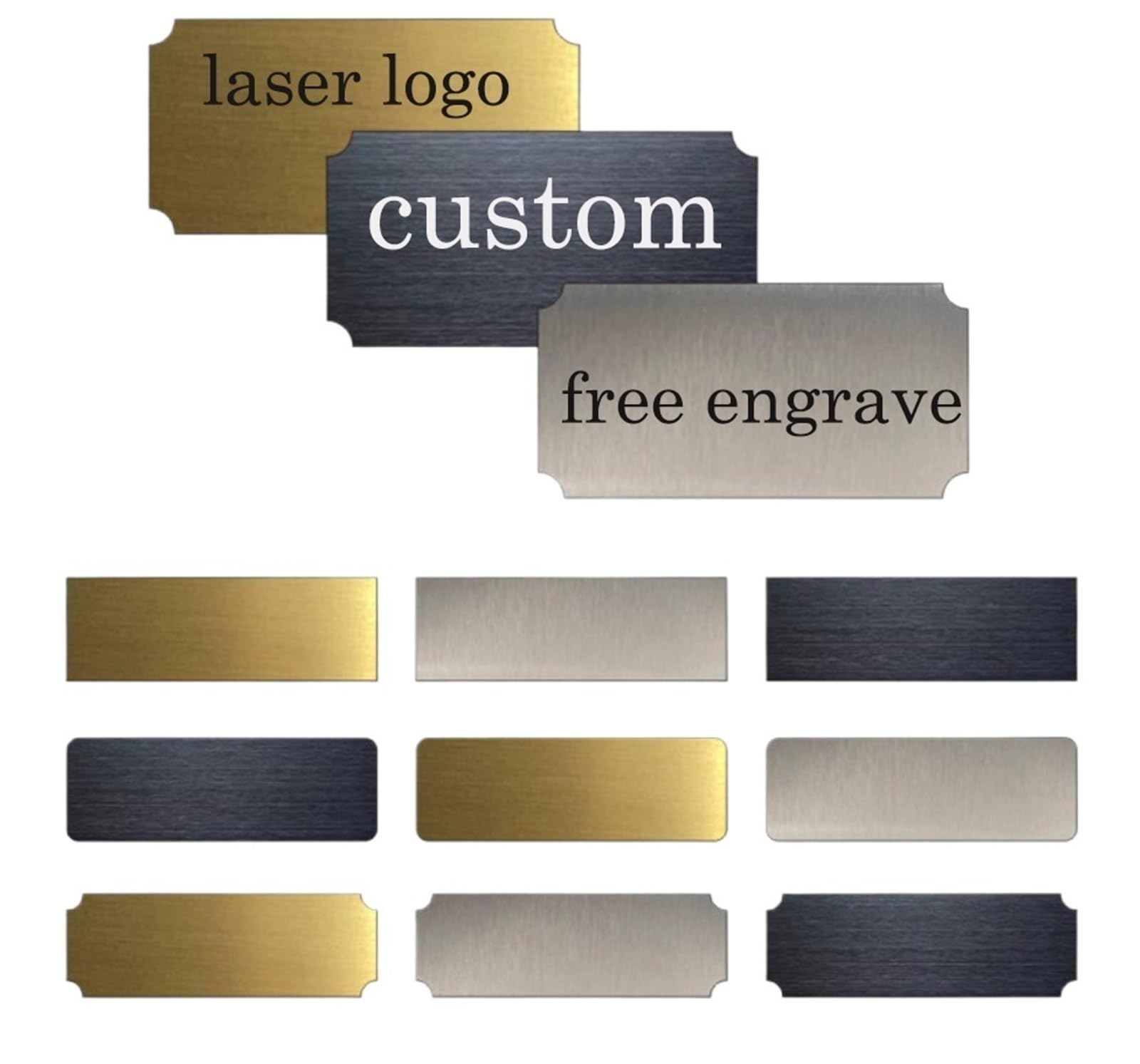 Porta Nomi Perno delle etichette della piastra con logo personalizzato | 20 pezzi di badge dorati in metallo spazzolato in acciaio inossidabile vuoto(10)