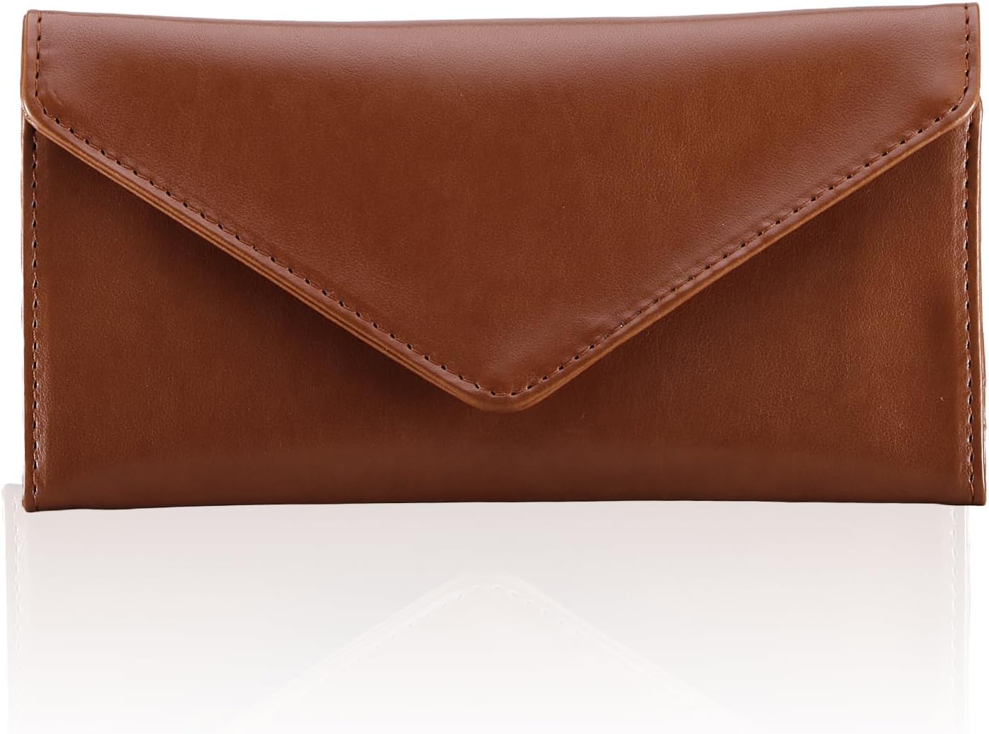 Leather Cash Envelope Wallet, RFID Blocking Card Organizer for Women, Reusable Coin Pouch, Coffee Brown