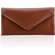 Leather Cash Envelope Wallet, RFID Blocking Card Organizer for Women, Reusable Coin Pouch, Coffee Brown