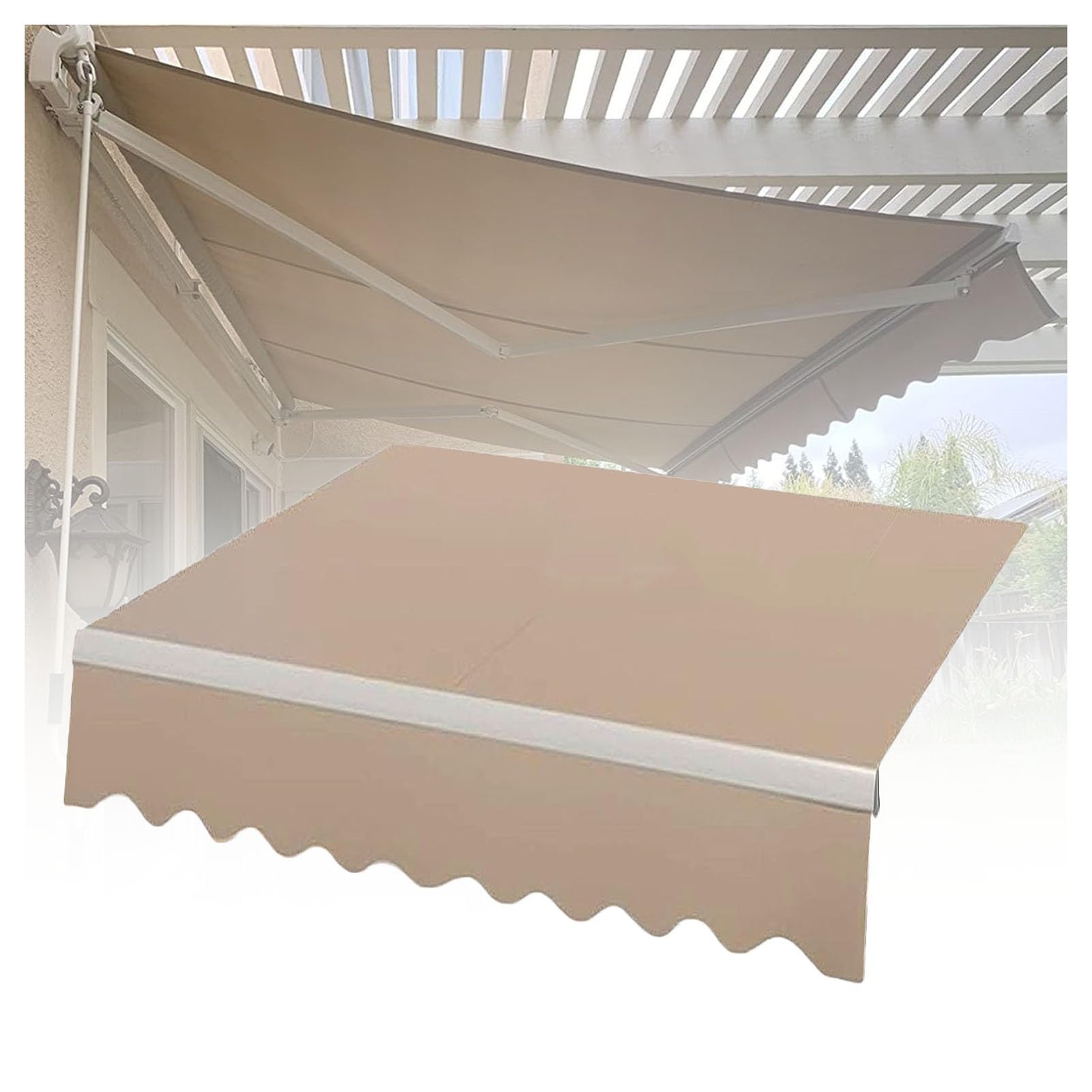 ZFUCMAYL Replacement Fabric For Awning (No Frame), Many Sizes Replacement Tarpaulin with Front Valance, Retractable Awning Fabric For Patio for Doors and Windows Market (9.8x6.5ft)