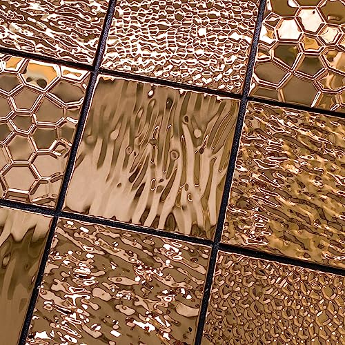 Homeymosaic Stainless Steel Backsplash Tile Peel And Stick On Kitchen Bathroom Fireplace Accent Wall Decor In 3D Carven Copper,1-Sheet #TOP4