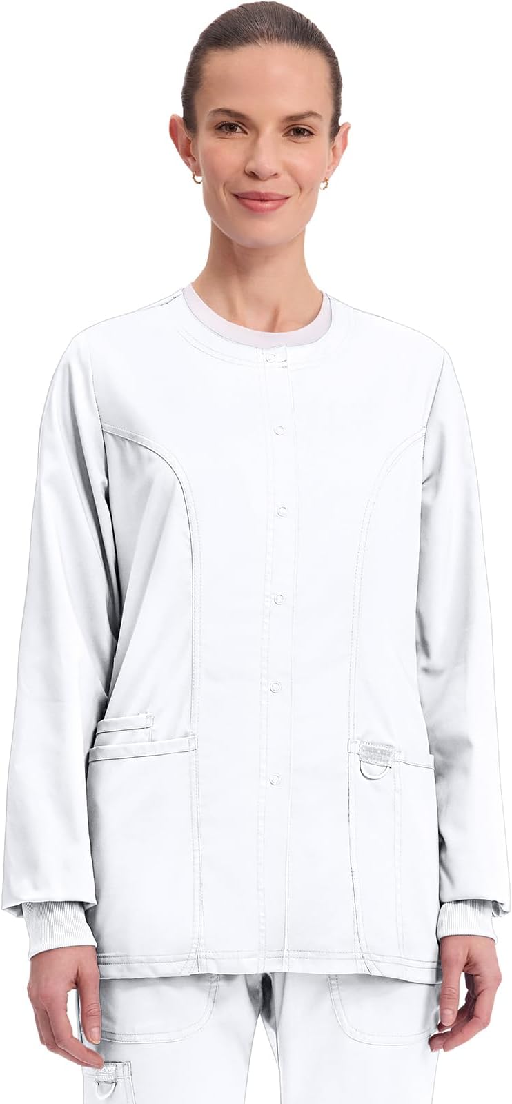 Womens Scrub Jacket Nurse Snap Front Medical Uniform with Pockets, 2-Way Stretch, Easy Care Soft Fabric - WW310