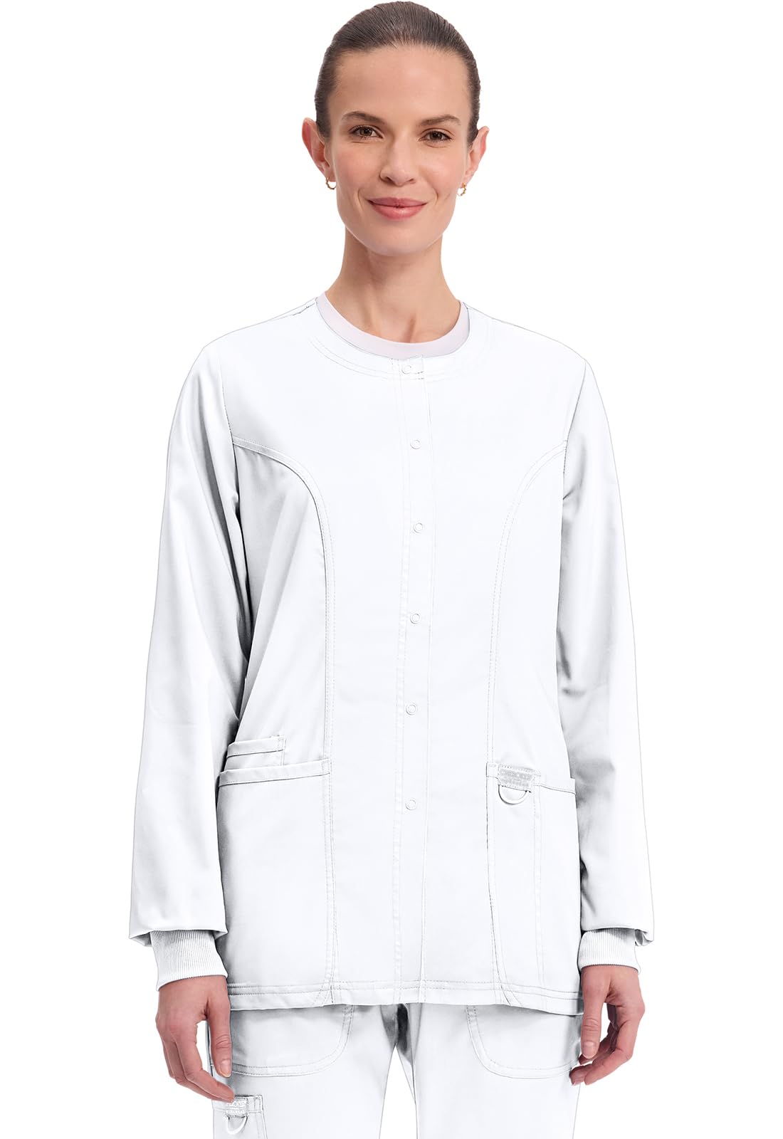 Cherokee Womens Scrub Jacket Nurse Snap Front Medical Uniform with Pockets, 2-Way Stretch, Easy Care Soft Fabric - WW310