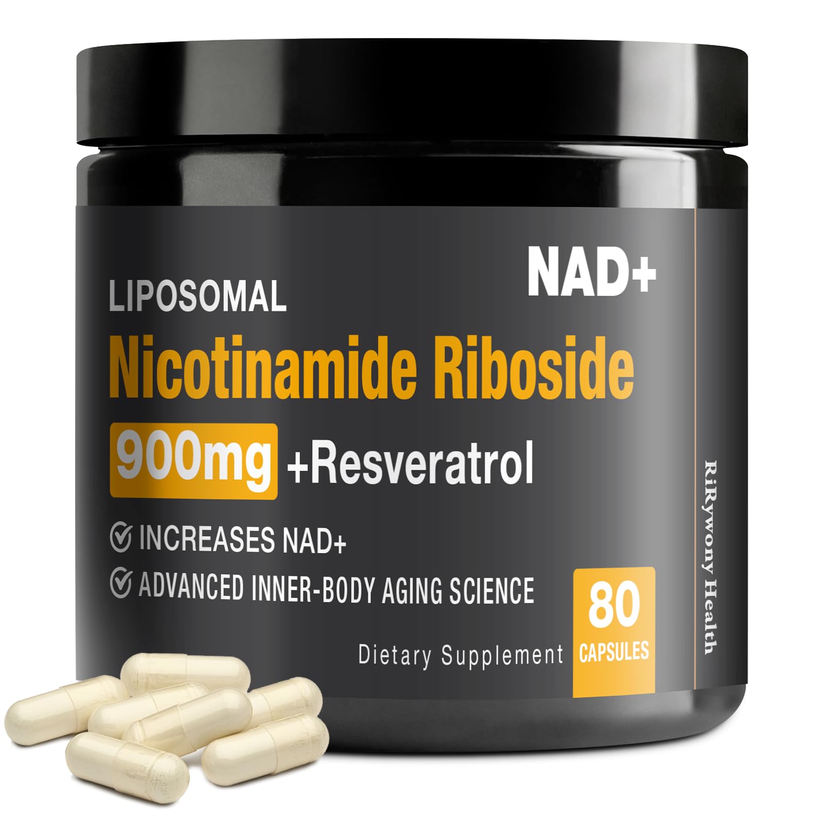 NAD Supplement - NAD+ with Nicotinamide Riboside (NR) and Resveratrol Quercetin 900mg Pure Organic NAD Plus for Cellular Repair Healthy Aging Brain Function, 80 Capsules