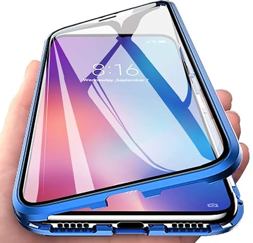 ELECTMAGIC Cover per Samsung Galaxy A73 5G Adsorción Magnética Parachoques Metal con 360 Grados Protección Case Cover Cristal Templado Protector de Pantalla ,Carcasa Ultra Fina—Azul Cover