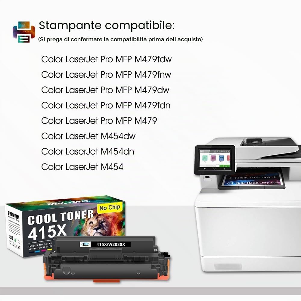 Cool Toner Cartuccia Compatibile In sostituzione di per HP 415X W2030X 415A W2030A Color Laserjet Pro MFP M479fdw M479dw M479fdn M454dw M454dn Cartridge (Nero,Ciano,Giallo,Magenta,confezione da 4) | 4-Pack Color Laserjet Pro MFP M479fdn M479fnw M479dw M47