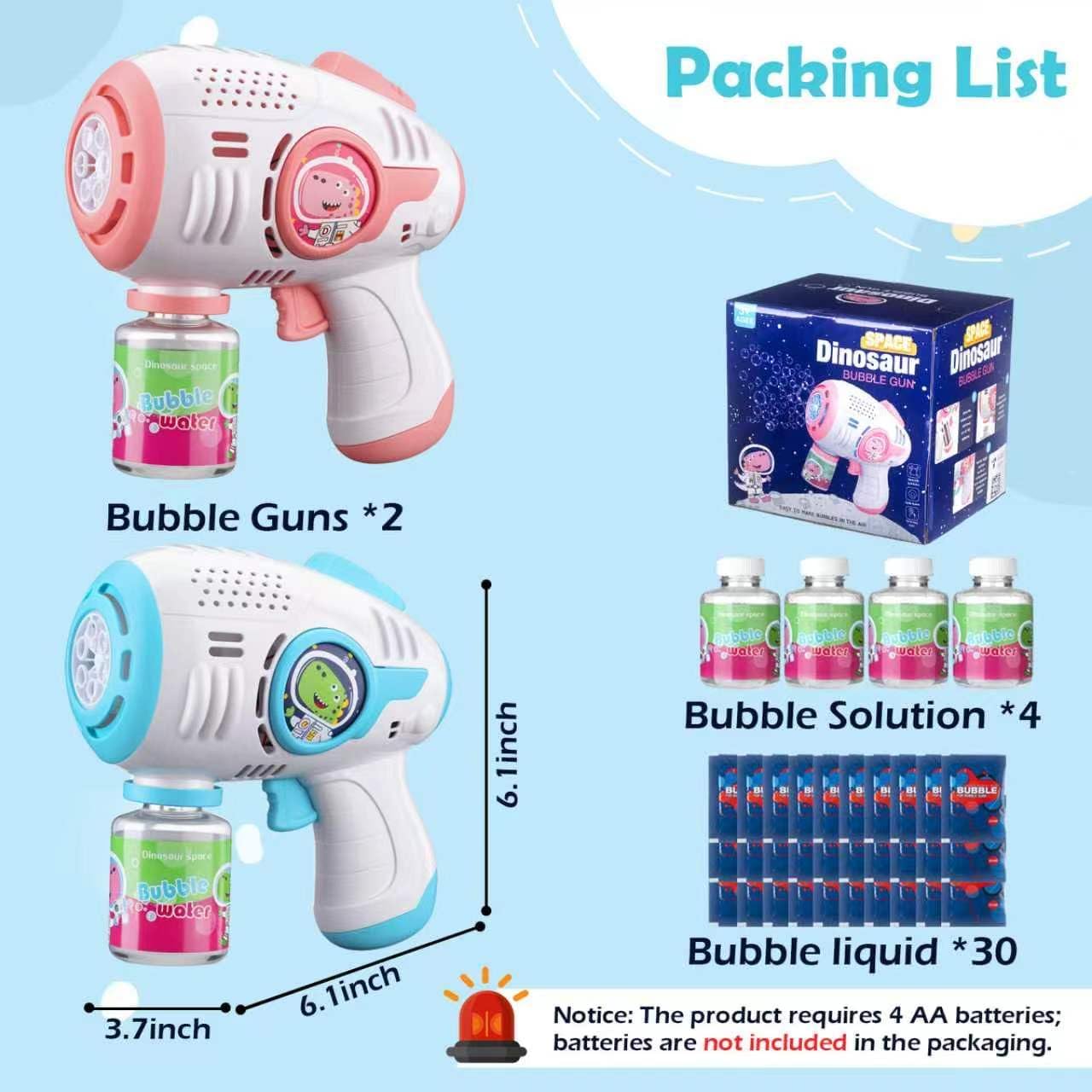 Bubble Guns for Kids 4-8, 2 Pack Automatic Bubble Blaster with LED Light & 34 Bubble Solution, Bubble Gun for Toddlers Outdoor Summer Toys