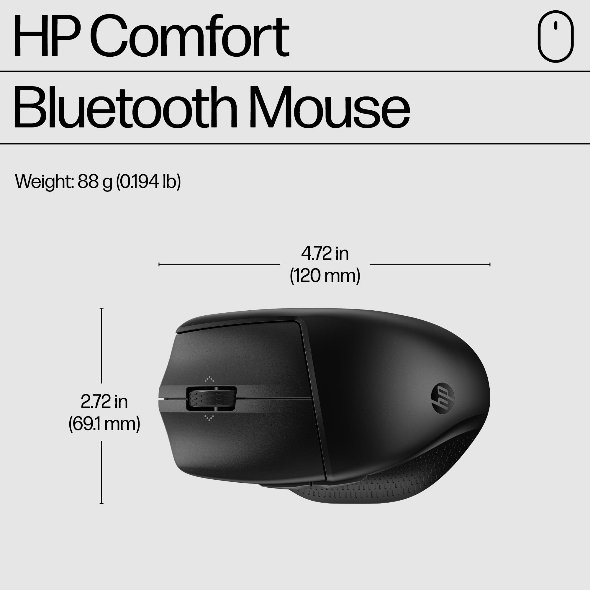 HP 480 Souris Confort, Connexion Bluetooth 5.3, Capteur Optique de 4000 DPI, 6 Boutons programmables, Roue Inclinable, Autonomie de la Batterie jusqu'à 10 Mois, Windows 10, 11 et macOS, Noir