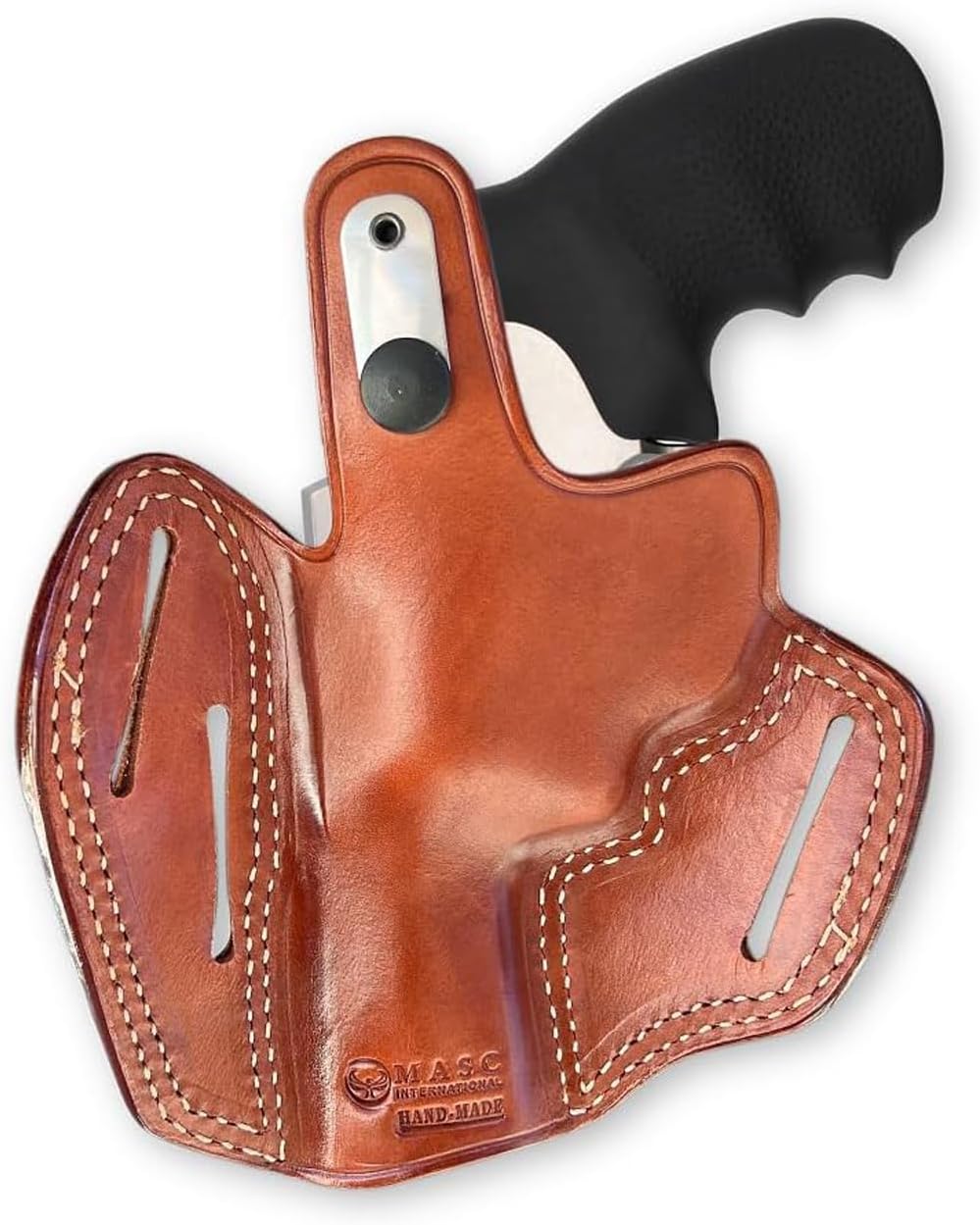 Masc Premium Leather Three Slot OWB Pancake Holster with Thumb Break Fits, GP100 .44 Special 5RD 3-inch, Right Hand Draw, Brown Color #1666#