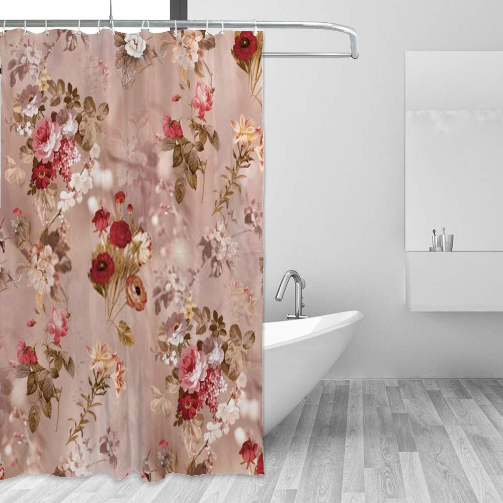 Rideau de douche floral polyester 150x180 cm imperméable pour salle de bain