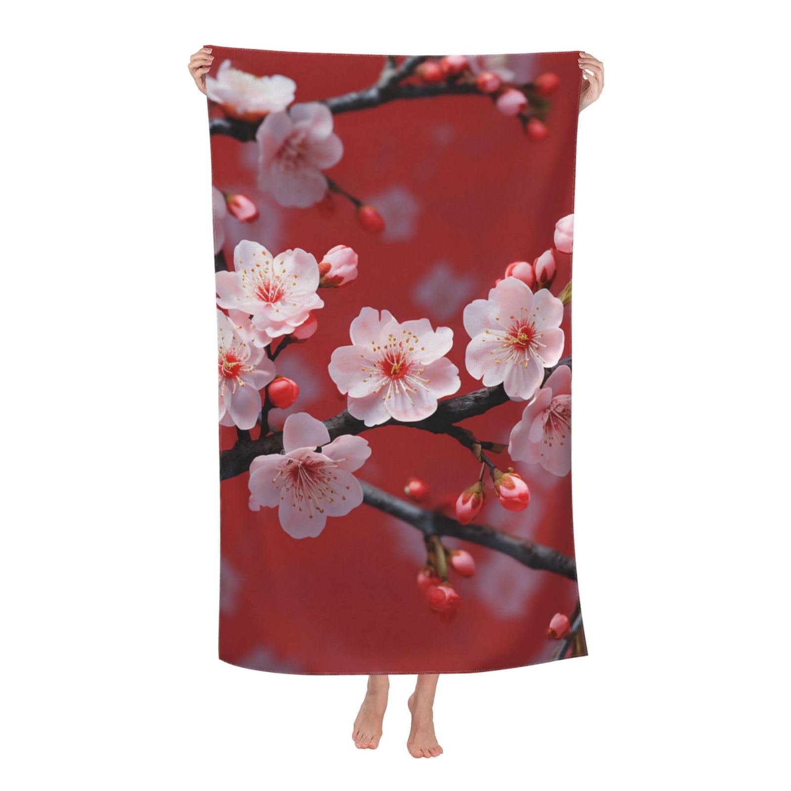 HLBSDM Pink Plum Blossom Beach Towel 52 x 32 in Vacation Essentials Quick Dry Sand Free Pool Swim Towel Super Absorbent Bath Towels Oversized Gym Towels Travel Blanket Gift