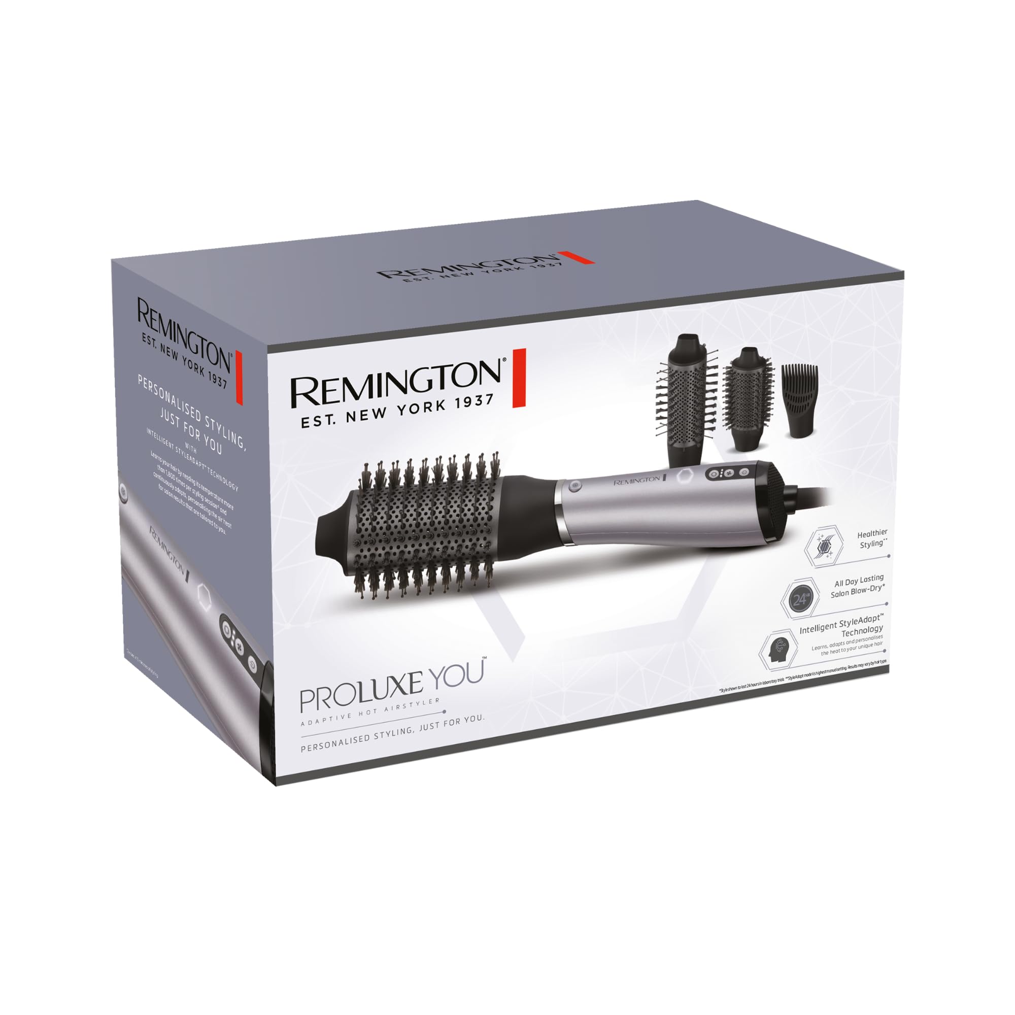 Remington Szczotka do ciepłego powietrza [3 nasadki do stylizacji, Intelligent StyleAdapt uczą się i spersonalizowane ciepło] PROluxe You (diamentowa powłoka ceramiczna, generator jonów, wzmacniacz