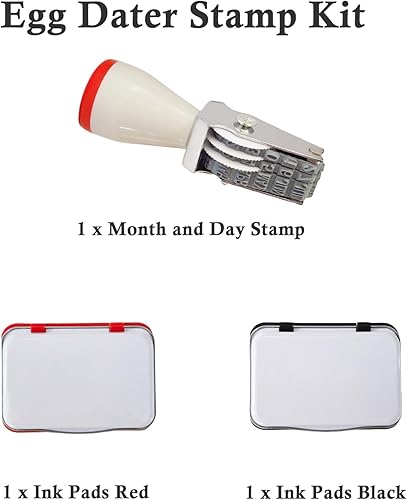 Miniatura 8 de Kit de sellos de fecha de huevo con almohadillas de tinta, sello de goma de 3.1 pulgadas para huevos frescos de granja, 2 almohadillas de tinta para