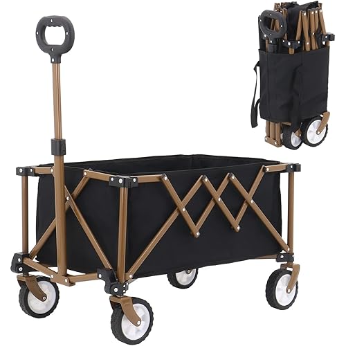 Wagons Carts Foldable, Portable Wagon, Utility Wagons Carts, Grocery Carts with All-Terrain Wheels for Camping,Shopping，Garden and Sports,Black