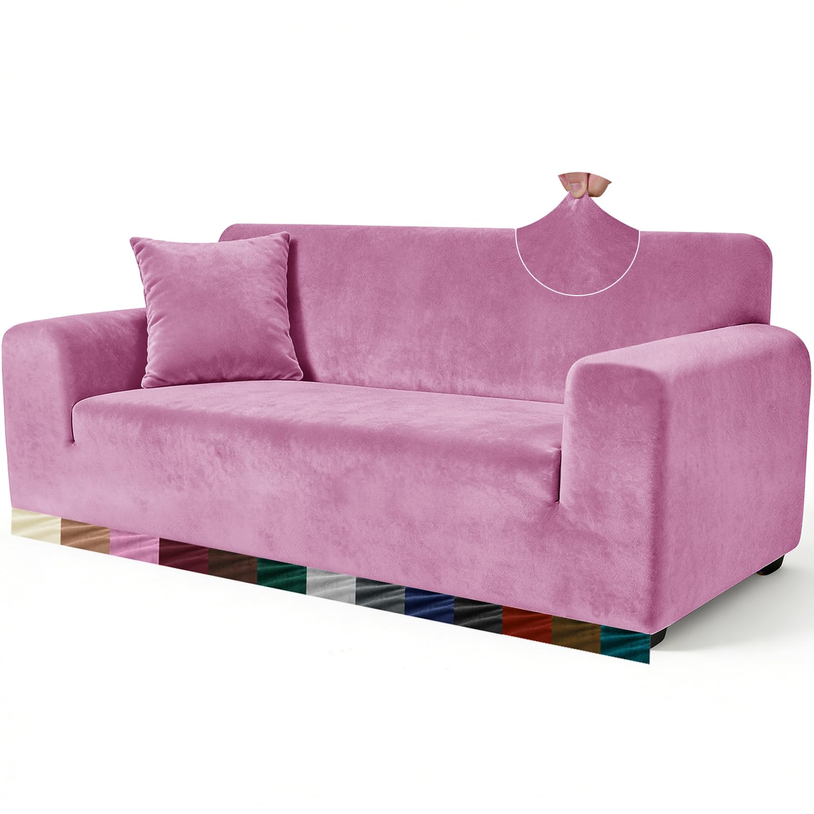 Yeahmart, copridivano spesso 1/2/3/4 posti, in puro colore, protezione per divano, in velluto, facile da montare, tessuto elasticizzato (viola, 2 posti, 145-185 cm)