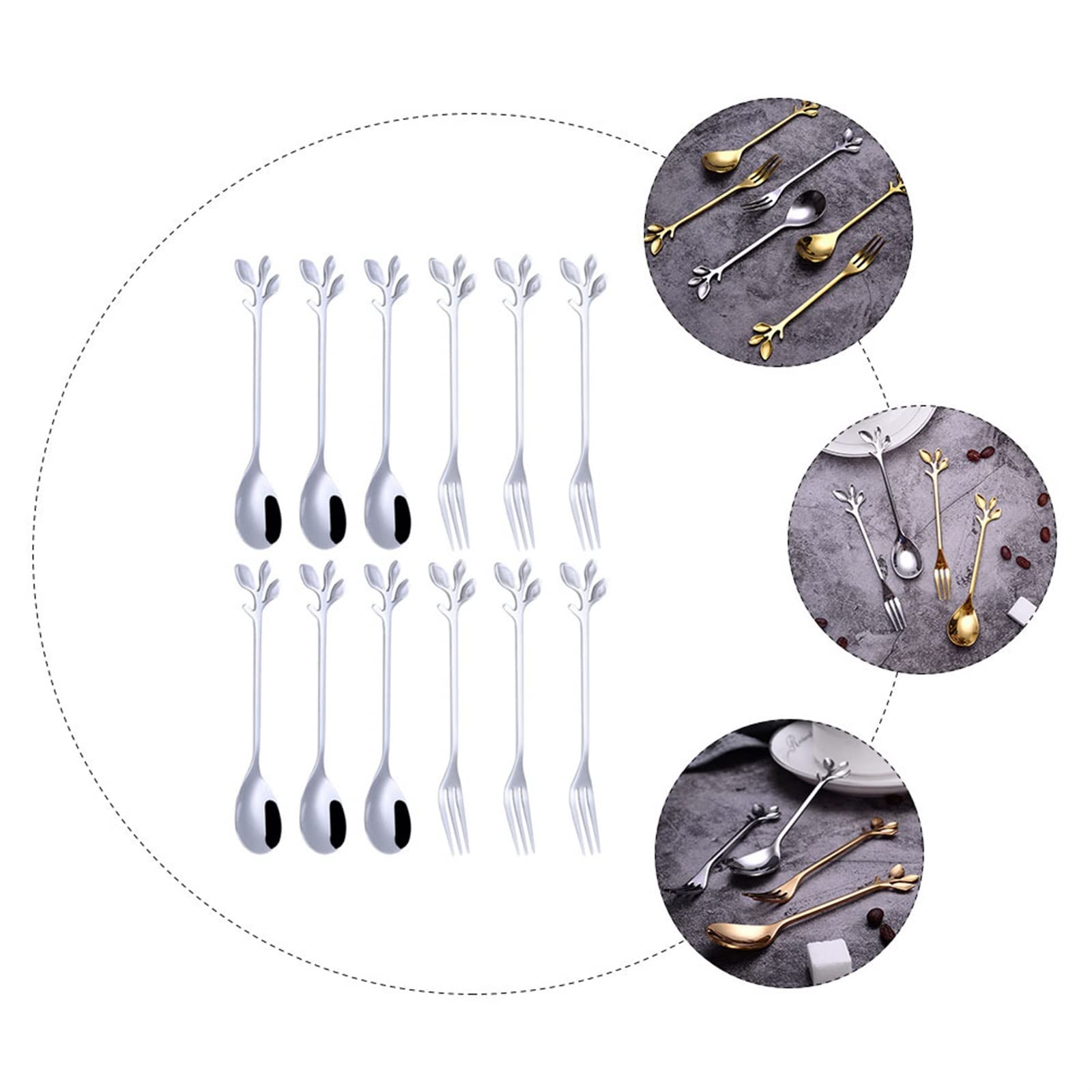 Cucharas de café, Tenedores, cucharas de Postre, Tenedores, Juego de Frutas, café, té, Aperitivos, ensaladas, Cubiertos de Acero Inoxidable, Utensilios para Servir c，Silver